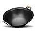 Padella in ghisa Wok Infinito Wok Tradizionale a Gas Antiaderente Wok Non Rivestito per Uso Domestico Grande Padella in Ferro Doppio Orecchio Pentola in ghisa con Coperchio in Legno, 32 cm