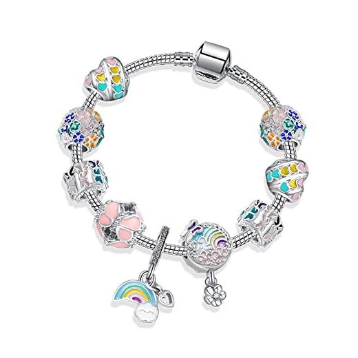 A TE® Bracelet Charms Femmes L'arc-en-ciel Cristal Multi-couleur Métal Fleurs Rehaussées D'émail Cadeau #JW-B97
