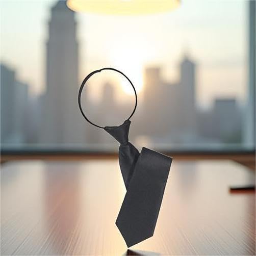 Black Tie Adjustable Pre-tied Necktie for Women Boy Solid Color Neck Tie Girl Zipper Ties for Business Uniforms and Wedding,and Pocket Squares Accessories (42cm)4