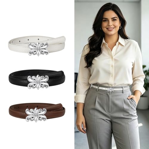 Image of Aurolran Women's Leather Belt with Buckle - Ideal for Dresses, Jeans, and Coats