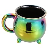 Gatuida Taza de Cerámica Forma de Caldero para Halloween Taza para Café y Bebidas Regalo para Brujas Capacidad Acabado Negro Iridiscente