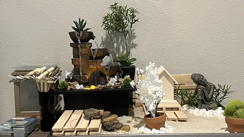 Gossi GOSSI-22070 Home Décor Imitation 3-Tier Stone Wall Tabletop Fountain Many Natural River Rock Office Relaxing Desktop Zen Waterfall Meditation Tabletop Fountain Led Lights Fountain Christmas Decorations thumb #3