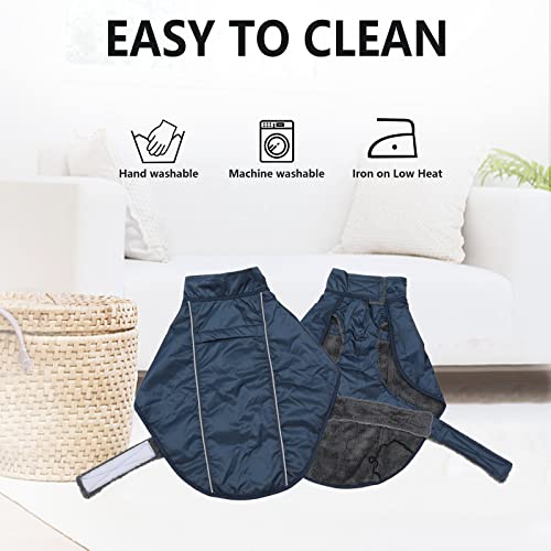 MOREZI Dachshund Regenmantel, wasserdichte Außenschicht, Fleecefutter, reflektierende Besätze, Verstellbarer Gürtel - geeignet für kleine und mittelgroße Hunde-Navy blau-M