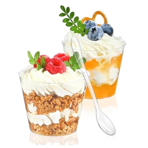 TOFLEN 50 Pack 5 oz Mini Dessert Cups with Spoons, Round Cake Cups Party Serving Cups for Parfait, Appetizers, Cocktails, Dessert Shooters & Dessert Shot Glasses
