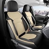 FREESOO Car Seat Covers Full Set,Waterproof Automotive Seat Covers, Leather Cars Interior Covers, Seats Protection Universal fit Babies & Adult (Black Beige)