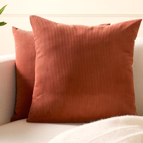 Image of Encasa XO Corduroy Cushion Covers, No Inserts, Set of 2, Brick