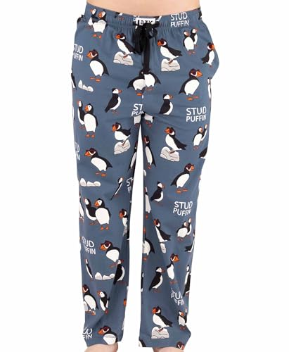 Lazy One Novelty Mens Pajama Pants Funny Pajama Bottoms for Men 100% Cotton PJ Pants with Pockets Funny Pajamas (Stud Puffin X-Small)