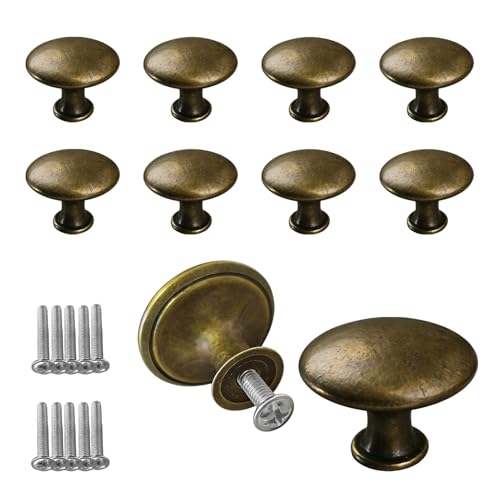 Bouton de Tiroir, 10 Pcs Boutons d'armoire Vintage Chic, Laiton Rond Poignée de Meuble Ancien, Vintage Ronds Poignee de Meubles, pour Placards, Commode,...