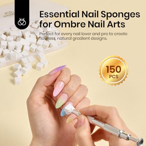 Image of Beetles 150Pcs Soft Nail Sponges for Ombre, White Nail Sponge with Grabbing Pen, Blooming Nails Art Brushes, Gradient Manicure DIY Tools, Professional Accessories Supplies for Home and Salon Use