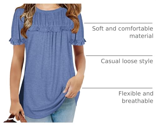 Image of Haloumoning Girls Crew Neck T Shirts Peplum Babydoll Tops Tees 4-15 Years | Girls T-Shirts, Casual Loose Tunic Tops, Cute Ruffle T Shirts, Short Sleeve Shirts, Long Sleeve Blouse