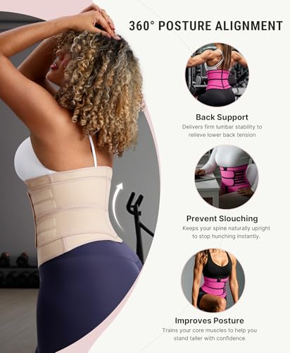 Image of FeelinGirl Waist Trainer for Women Belly Fat Long Torso Sauna Workout 2 Belt With Zipper 7 Steel Bones Corset