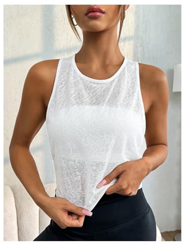 OYOANGLE Women's Sheer Open Back Sports Tank Top Sleeveless Twist Ruched Workout Tops Sleeveless Yoga Shirts3