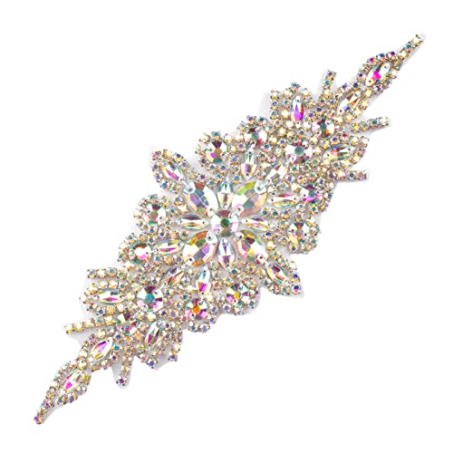 DUOBAO Rhinestone Applique AB Silver Wedding Belt Crystal for Dress Sash Girdle Headband Appliques AB Beaded Bling for Dress Rhinestones Belts