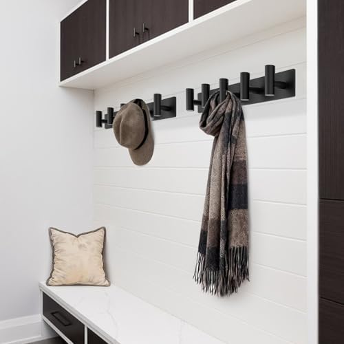 Bntuk Coat Rack Wall Mount - 5 Coat Hooks, Towel Racks for Bathroom Robes Bags Keys, Hat Rack Wall Towel Hooks Organizer Essential (Black)