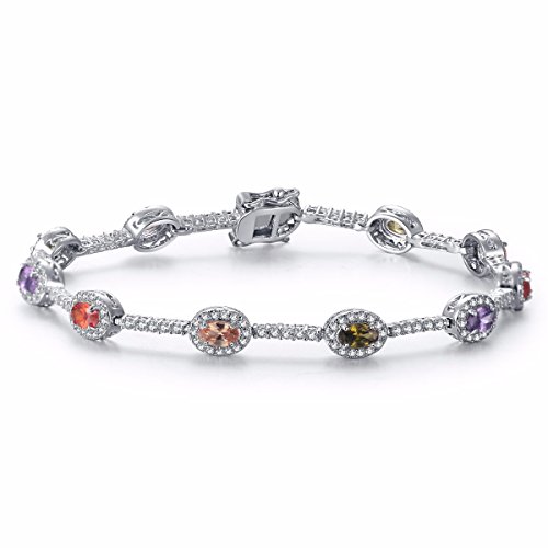 Caperci Oval Cubic Zirconia Colorful Multi Gemstones Women Bracelet, 7.25''