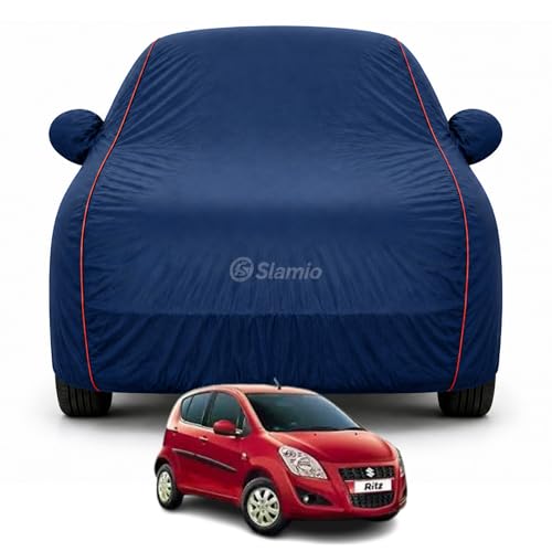 Image of Car Cover for Maruti Suzuki Ritz 2009-2017 | 100% Waterproof Heavy-Duty 3-Layer Car Body Cover | All-Weather Rain, UV, Sun & Dust Protection | Custom Fit | Mirror & Antenna Pockets | Navy Blue