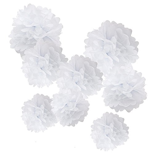WYZworks Set of 8 (Assorted White Color Pack) 8" 12" 14" DIY Tissue Pom Poms Flower Party Decorations for Weddings, Birthday, Bridal, Baby Showers Nursery DÃ©cor, Halloween