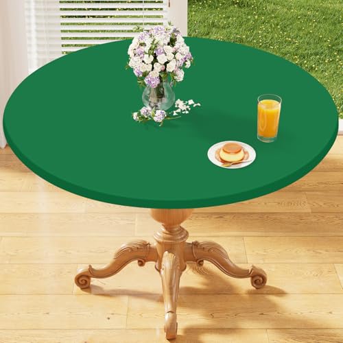 homing Round Elastic Fitted Tablecloth, Water-Resistant Fabric Tablecloths for 36"-40" Tables, Washable Polyester Table Cover for Picnic, Caming, Dinner, Indoor & Outdoor, Hunter Green by homing - Used condition - US$13.89