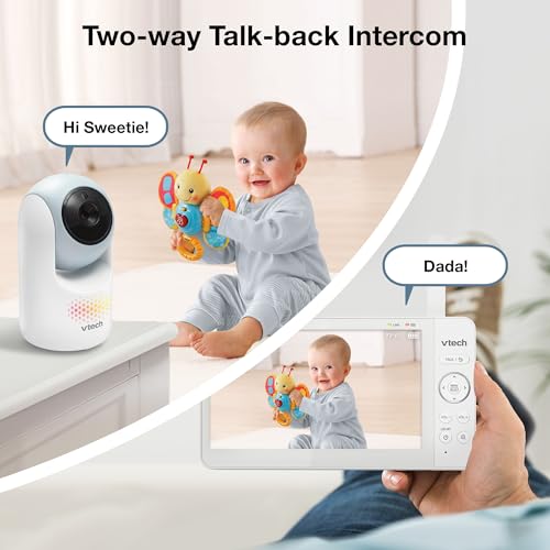 Image of VTech Baby Monitor No WiFi, 7 inch IPS Screen, 5000mAh 12Hr Battery, 360 Pan Tilt Zoom, Night Vision, Multi-Color Night Light, 2-Way Talk | Advanced Max Blue