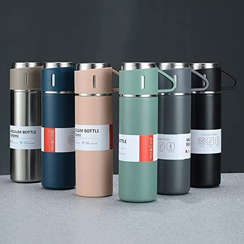 Image of Zulfikar Steel Vacuum Flask Set with 3 Stainless Steel Cups Combo - 500ml - Keeps HOT /Cold | Ideal Gift for Winter - Housewarming Random Color