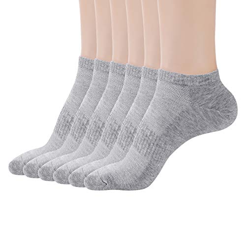 Womens Ankle Low Cut No Show Athletic Socks, Short Cotton Sneaker Socks 6 Pack Grey