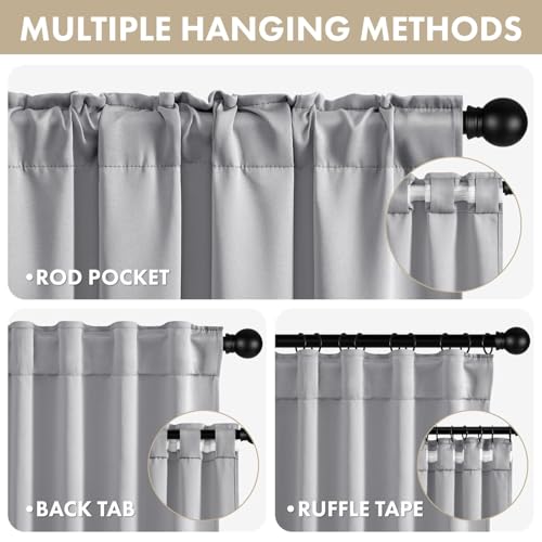 Image of ANRODUO Light Grey Back Tab Blackout Curtains 54 Inch Long 2 Panels | Rod Pocket,Thermal Insulated Room Darkening Light Blocking Curtains for Living Room Bedroom Privacy,W42xL54