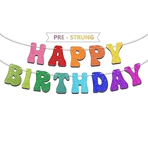 Pre-Strung Rainbow Happy Birthday Banner – NO DIY – Colorful Rainbow Birthday Party Banner Decorations, Colorful Glitter Birthday Party Garland Decor