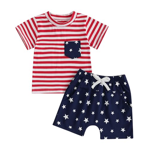 Image of Rourufy Toddler Baby Boy St Patricks Day Outfit Infant Striped Lucky Charm T Shirt Top Shorts Set Summer Toddler Clothes