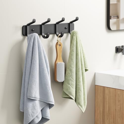 Heavy Duty Coat Rack Wall Mounted, Metal Wall Hook Rack with 4 Double Hooks for Coats, Hats, Jackets, Robes, Towels, Keys, Backpacks and Purses, Entryway, Closet, Mudroom, Bathroom (Black, 2 Pack) - Image 3