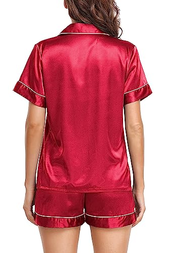 Image of Vlazom Womens Silk Pajamas, Short Sleeve Satin 2 Piece Pj Sets Button-Down Sleepwear Loungewear Pjs Shorts Set S-XXL