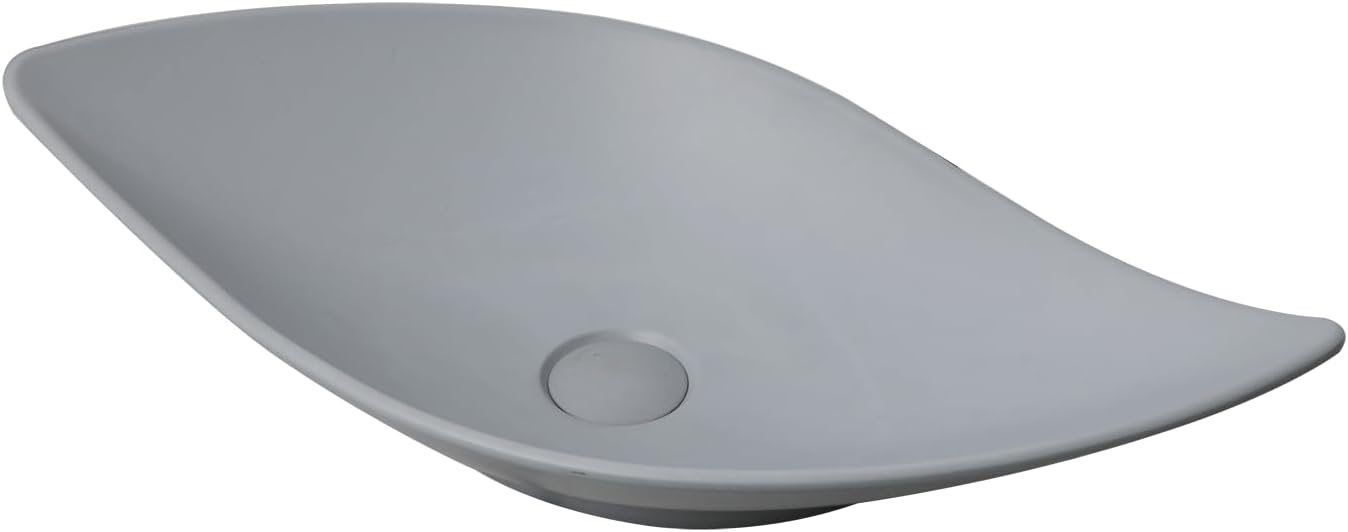Oval Bathroom Vessel Sink Gray With Pop-up Drain 26x13 Inch Resin Basin Bowl Above Counter Sink Bowls Leaf Shape Bathroom Bowl Sinks