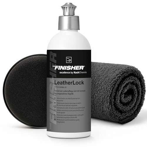Auto Lederpflege Set | THE FINISHER LeatherLock 500ml Leder Pflegemittel + Auftragsschwamm + Poliertuch | Pflege für Ledersitze & Lederlenkrad...
