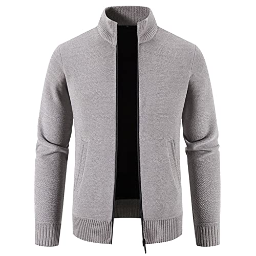 Mens Full Zip Cable Knit Cardigan Sweater Button Shawl Collar Rib Edge Casual Cardigans Long Sleeve Sweaters For Men(Beige,Large) #TOP23