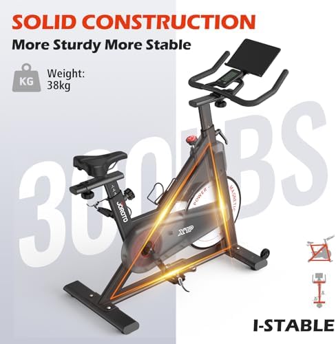 Bild 1 - JOROTO Heimtrainer Fahrrad mit Magnetischem Widerstand, Ergometer Hometrainer mit RPM Monitor, Spezialisiertes Indoor-Cycling-Bike, 15 KG Schwungrad | Bis 150 KG| 11,8 Zoll Tablet-Halter (Schwarz)