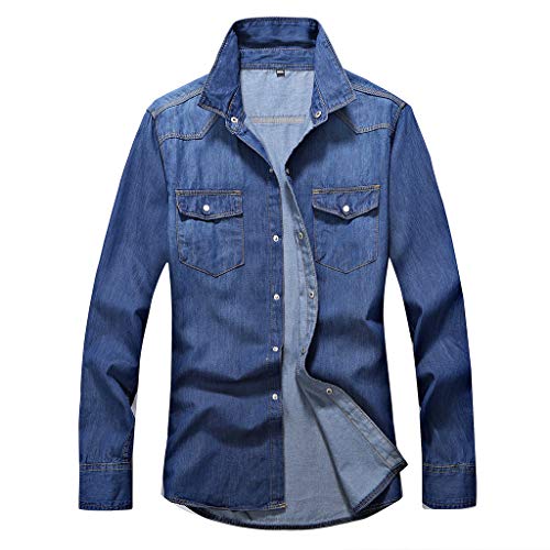 Veste en jean pour homme bleu uni avec grande poche poitrine