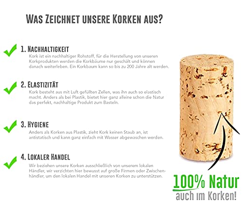 100 Korken mit Baumwollbeutel - Bastelkorken - Flaschenkorken Weinkorken zum Dekorieren, Herbst Basteln - Natur Flaschenkorken, Bastelzubehör für Kinder, Erwachsene Hobby Bedarf 24 mm x 45 mm Hell NEU