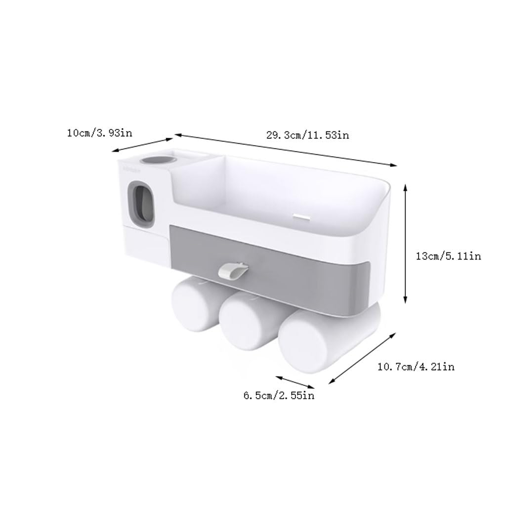 Estante para Cepillos de Dientes Portaspazzolino con cassetto, Dispenser for dentifricio, portadentifricio Multifunzionale Senza Fori(L29.3cm)