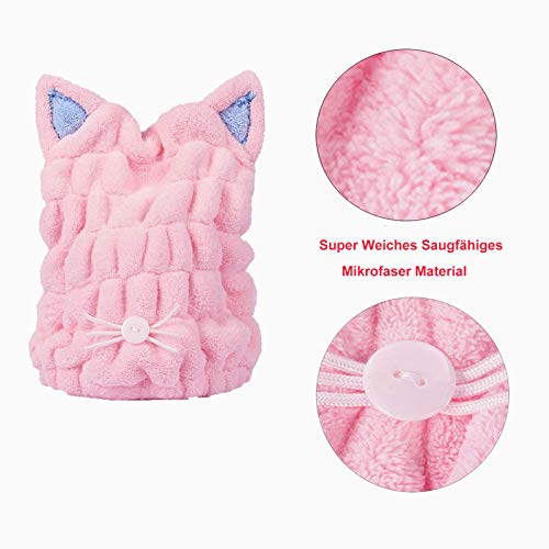 SUNTRADE Hair Drying Towels, Cute Bath Towel Wrap, Quick Drying Bath Cap for Women & Girls,Set of 2, Blue, Pink, 10.6 x 9 inch - Image 4