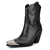 HoanTiai Cowboy Ankle Boots for Women Engraved Steel...
