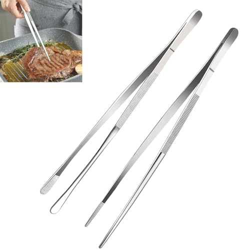 2 stycken spikpincett rostfritt stål, 30 cm grilltång, professionell kokpincett, kötttång, livsmedelspincett spetsig och rund, kökspincett för matlagning, reparation, skaldjur, grillning