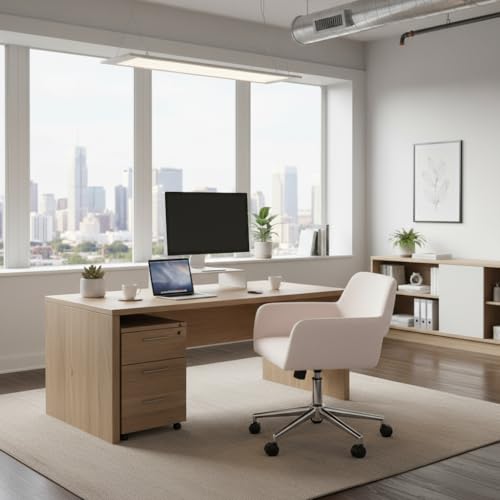 FurnitureR Home Office Chair, Mid Back Velvet Upholstered Vanity Desk Chairs with Rolling Wheels, Adjustable Task Chair for Living Room, Bedroom, Make-up, Studying, Small Spaces - Blush