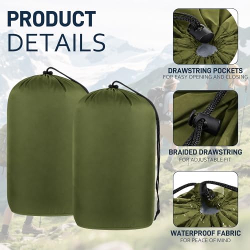 Quinnsus 2-Pack Stuff Sack, 12x24Inch Waterproof Outdoor Storage Sack Drawstring Bag, Lightweight Ripstop Sleeping Bag Compression Sack for Camping Hiking Backpacking - 2