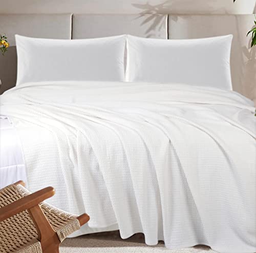 Tex Trend Luxury 100% Cotton Blanket - Soft Blankets King Size For Bed, Sofa & Couch - Breathable Blanket For Summer - All Season Cotton Thermal Blanket (White, King) #TOP2