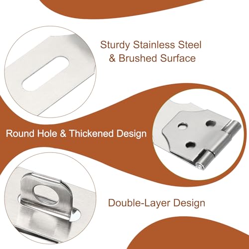 Image of PATIKIL Door Lock Hasp Latch 4.3 Inch, 4 Pcs Stainless Steel Safety Hasp Lock Clasp Hinge Packlock with Screws for Door Gate Cabinet Closets, Silver
