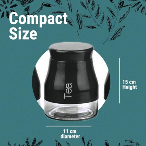 Gr8 Home Set of 3 Tea Coffee Sugar Canisters | Glass Kitchen Storage Jars with Screw Lid | Tea Coffee and Sugar Canisters Set 0.7L | Black Tea Caddy Kitchen Storage Containers - Image 4