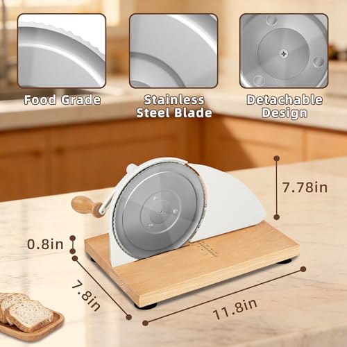 Manual Bread Slicer for Homemade Sourdough Bread, Adjustable Thickness Bread Cutter with Hand Crank, Slicing Guide, Scale Line, Stainless Steel Blade & Suction Cups, for Perfect Even Slices (Cream) — view 4