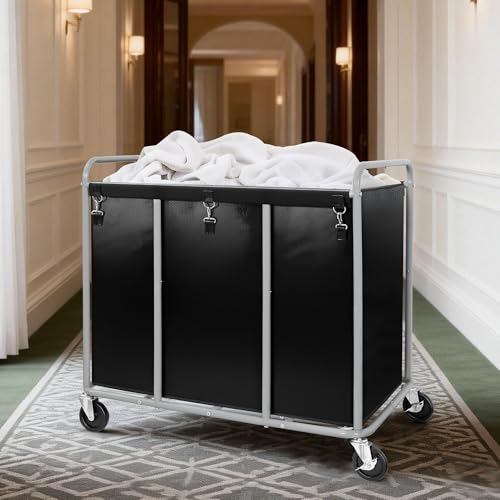 Image of 430L Commercial Laundry Cart with Wheels, Large Heavy Duty Rolling Laundry Hamper With Handle and Removable Waterproof Liner Bag, Industrial Dirty Clothes Hampers for Home & Hotel