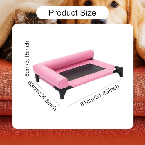 Cama elevada para perros que alivia el calor con malla transpirable rosa 3