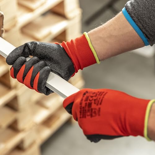 Högert Technik RODER latexbeschichtete Schutzhandschuhe rot/schwarz Größe 10, hohe Abriebfestigkeit, flexibler Grip, ideal für präzise Montage- und Wartungsarbeiten