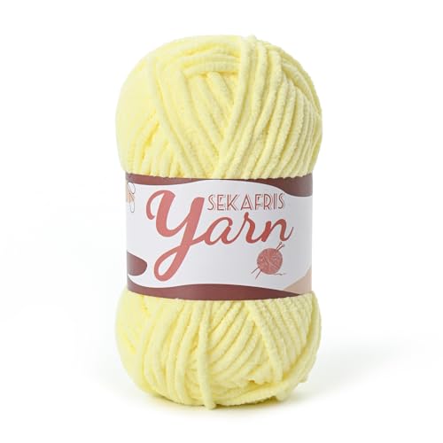 Image of Luffy Velvet Yarn for Crocheting，Baby Blanket Yarn for Crocheting Soft，50g(65.6yds) Amigurumi Yarns，Plush Chenille Crochet Yarns，Puzzle Yarn for Crochet Weaving Craft(Lemon Yellow)